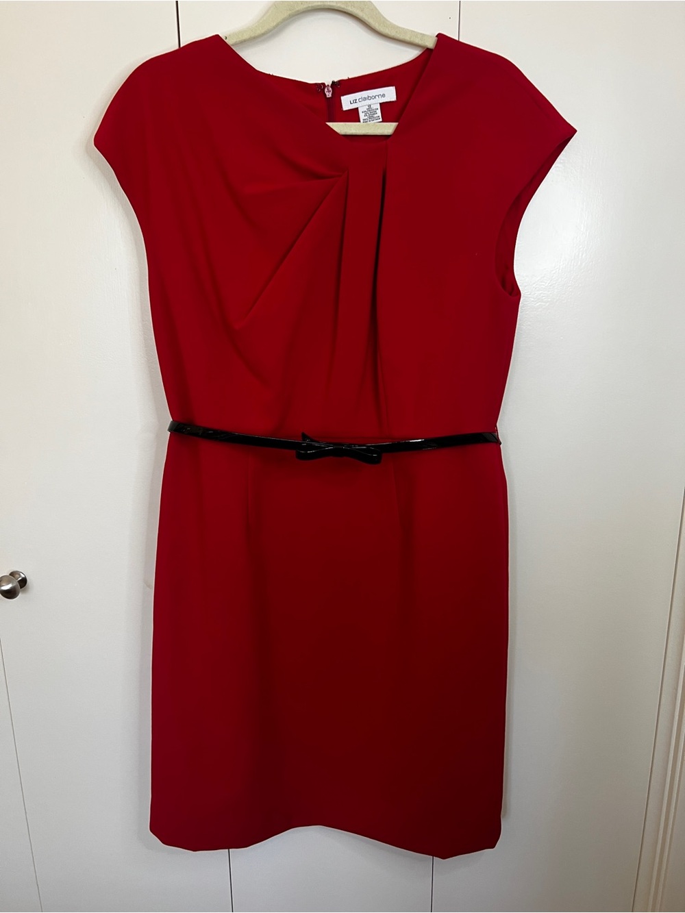 Liz Claiborne Red Cap Sleeve Sheath Dress with Black Belt